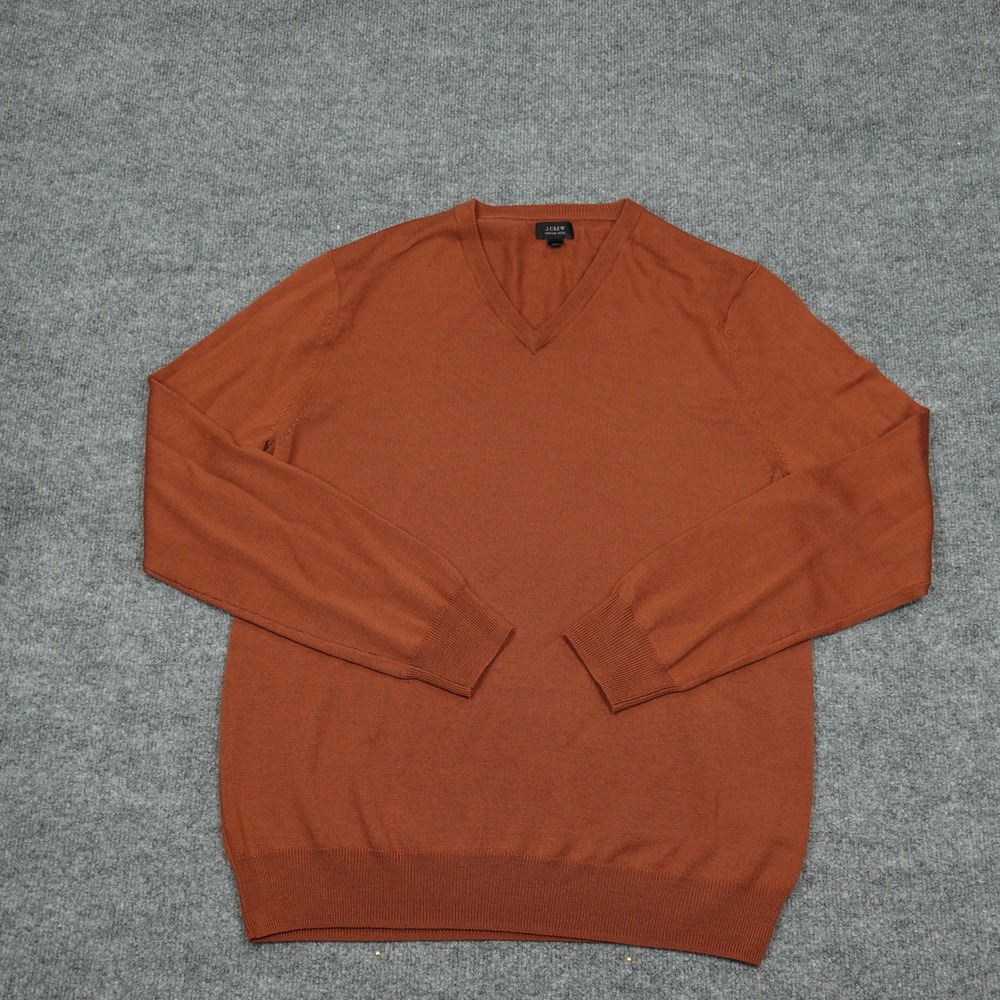 J.Crew Sweater Mens Medium Orange Merino Wool V-Neck Long Sleeve Fine Knit